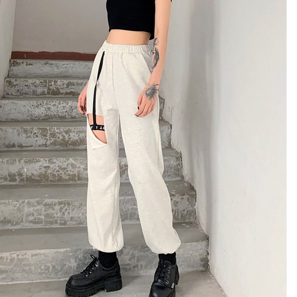 Dolls Kill Pants - NWOT grey joggers w/ black leg harness